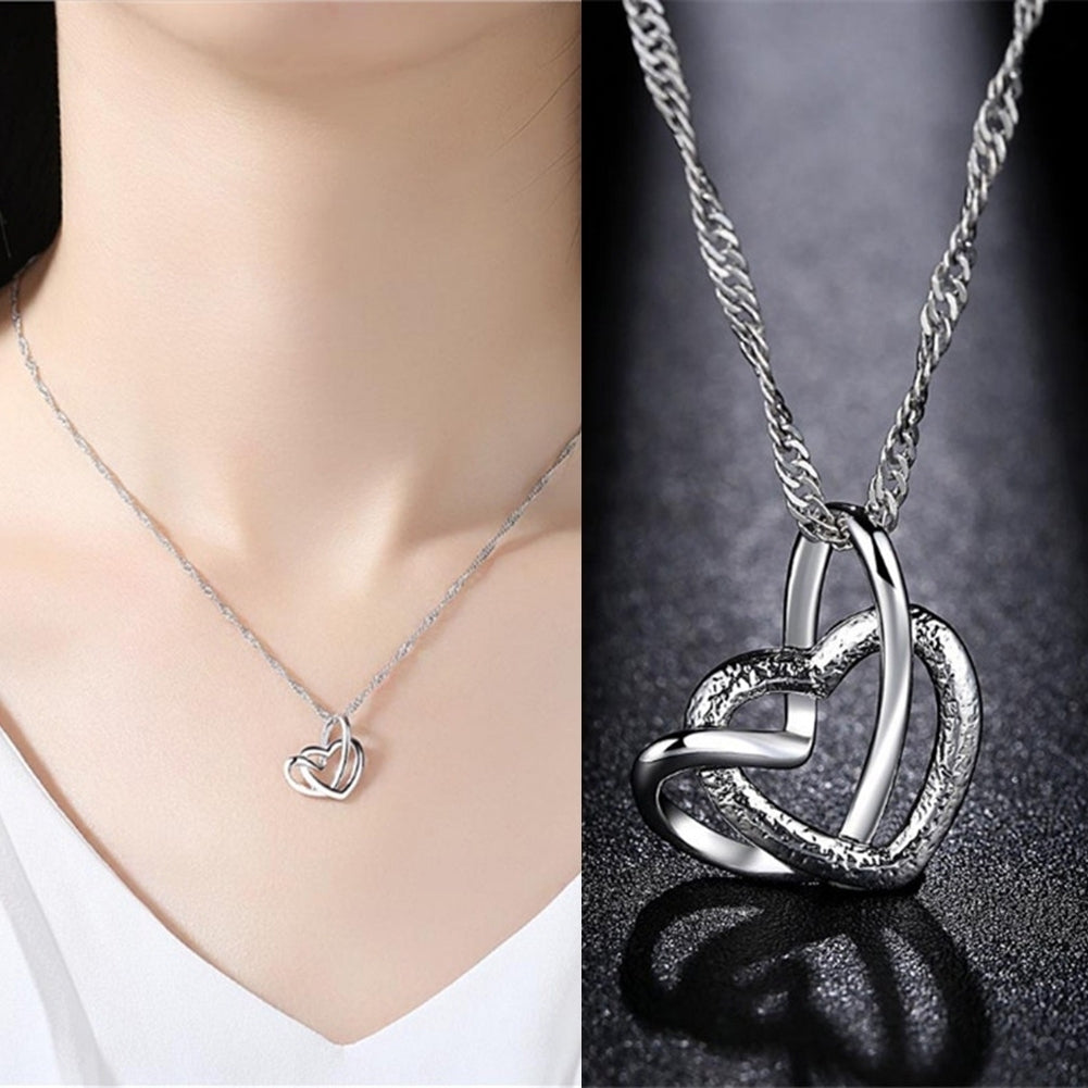 Women Fashion Double Hollow Love Heart Pendant Necklace Chain Jewelry Charm Image 4