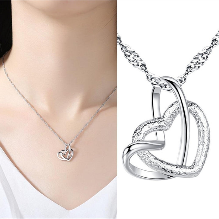 Women Fashion Double Hollow Love Heart Pendant Necklace Chain Jewelry Charm Image 6