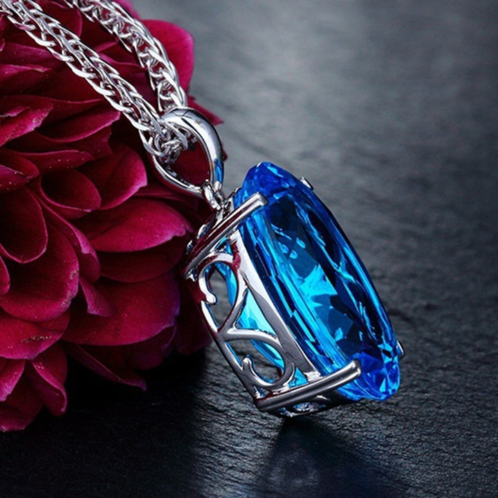 Simple Elegant Women Single Big Blue Rhinestone Pendant Necklace Chain Jewelry Image 12