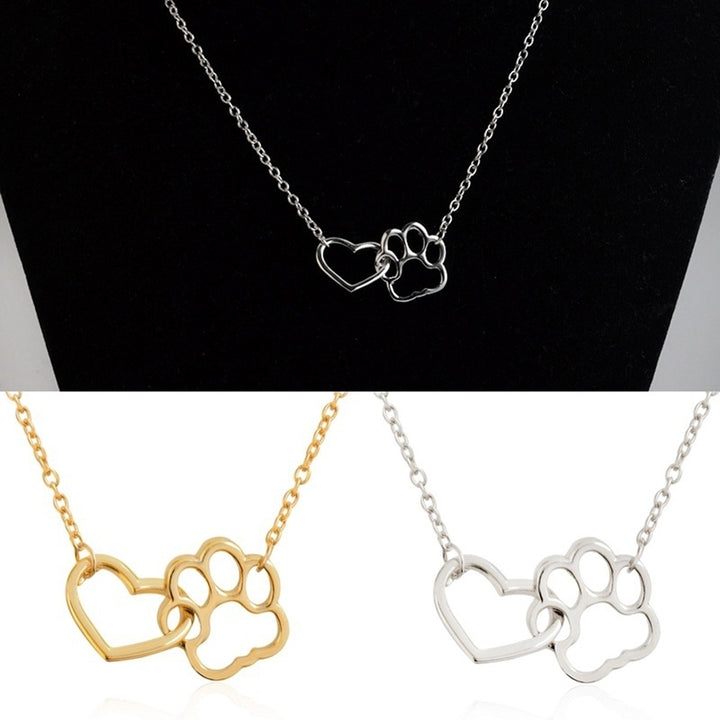 Women Fashion Dog Claw Paw Pendant Girl Heart Hollow Charm Necklace Jewelry Gift Image 1