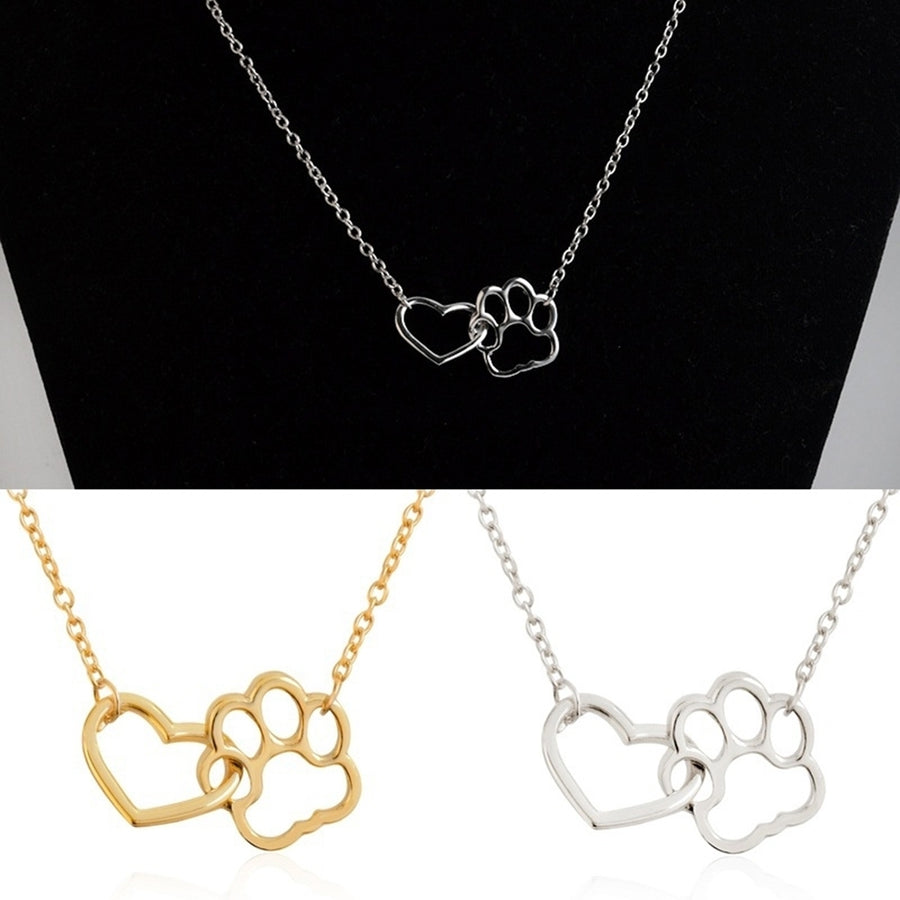 Women Fashion Dog Claw Paw Pendant Girl Heart Hollow Charm Necklace Jewelry Gift Image 1