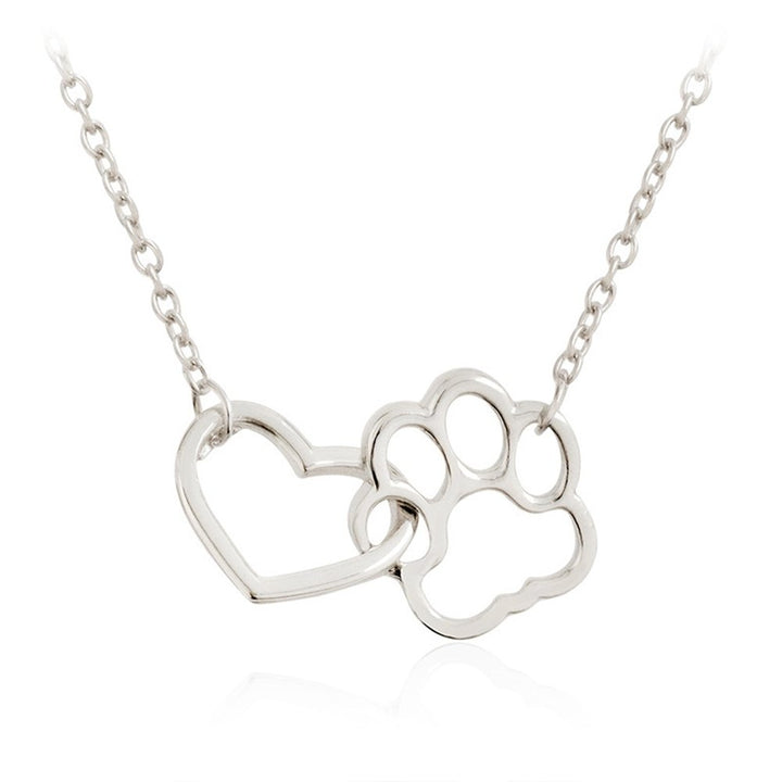 Women Fashion Dog Claw Paw Pendant Girl Heart Hollow Charm Necklace Jewelry Gift Image 2