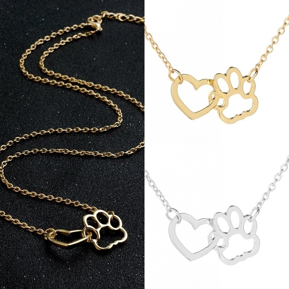 Women Fashion Dog Claw Paw Pendant Girl Heart Hollow Charm Necklace Jewelry Gift Image 4