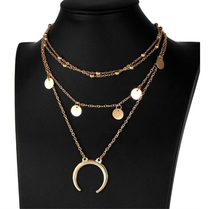 Boho Women Choker Coin Moon Pendant Beaded Multi Layers Necklace Fashion Jewelry Image 2