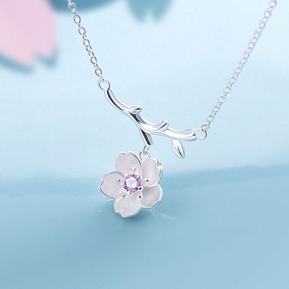 Cherry Blossoms Flower Tree Branches Pendant Necklace Women Elegant Jewelry Image 1