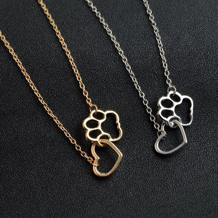 Women Fashion Dog Claw Paw Pendant Girl Heart Hollow Charm Necklace Jewelry Gift Image 4