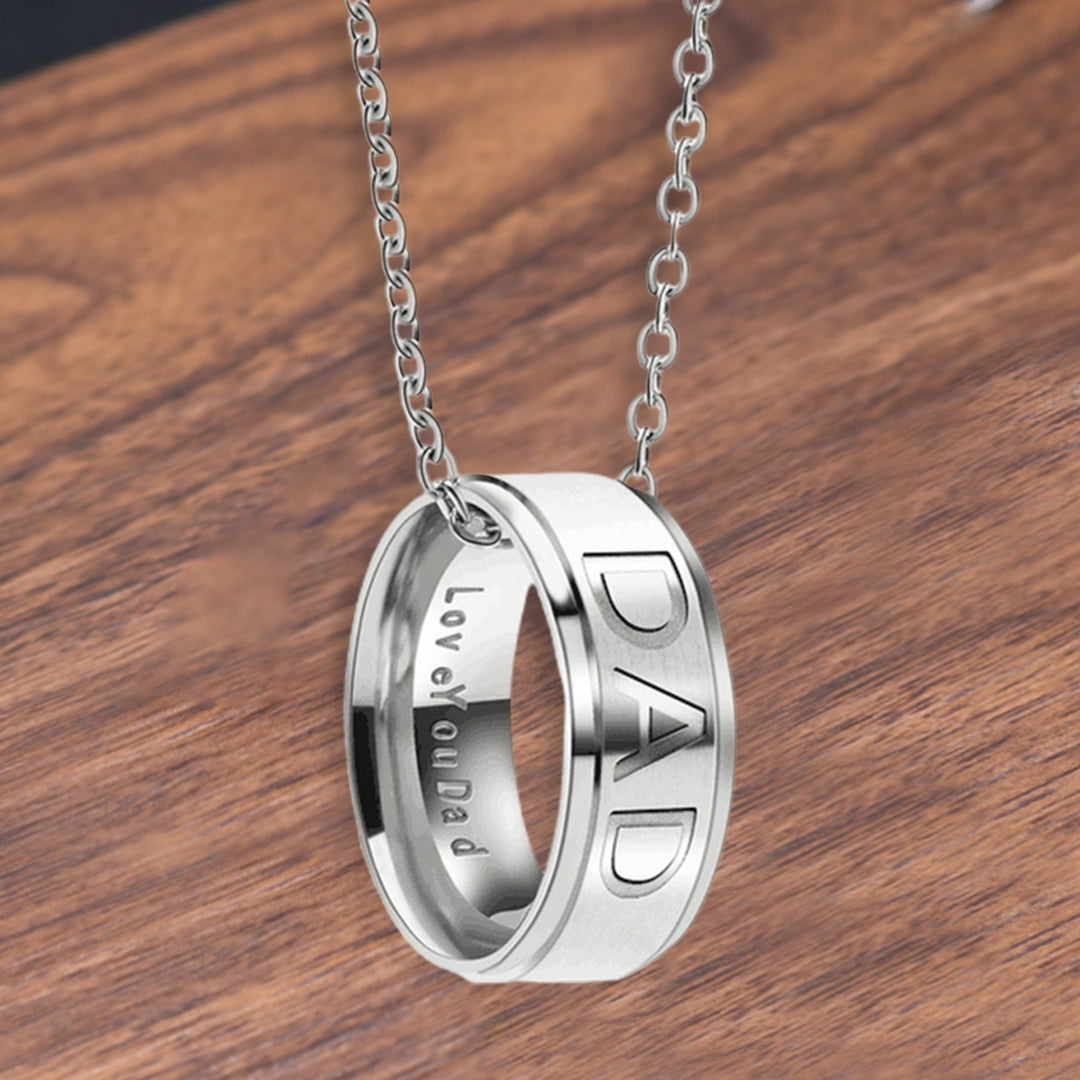 DAD MOM Carved Letters Titanium Steel Ring Necklace Pendant Mother Father Day Gift for Evening Party Image 1