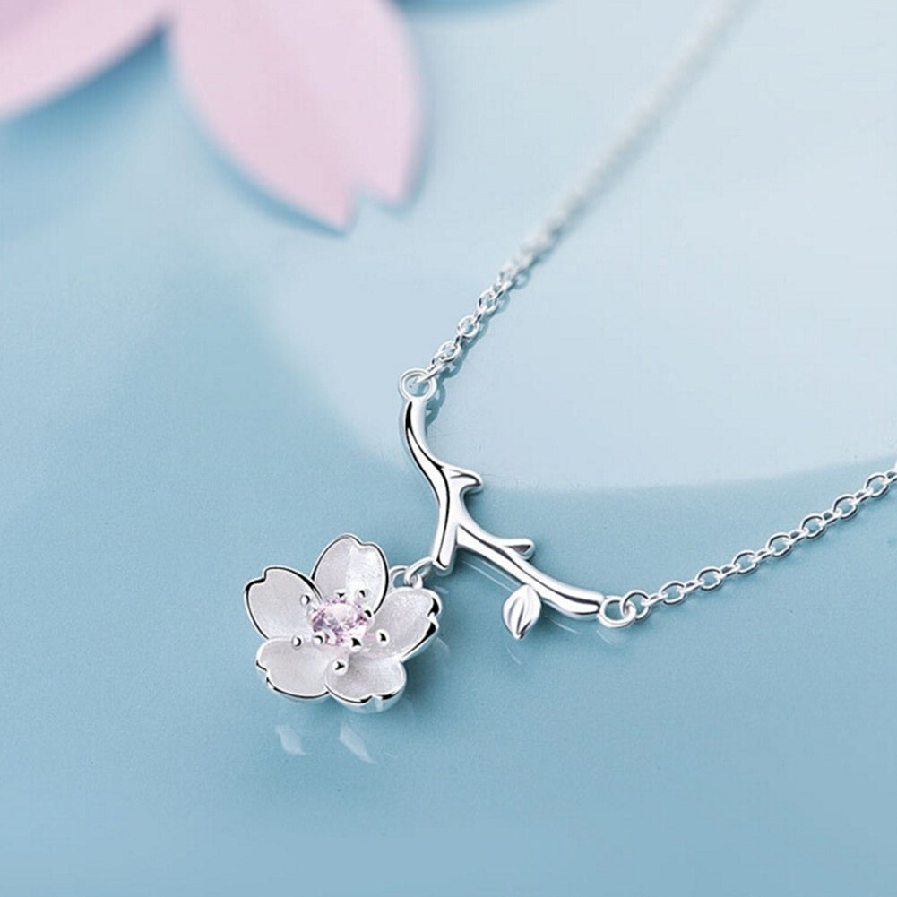 Cherry Blossoms Flower Tree Branches Pendant Necklace Women Elegant Jewelry Image 2