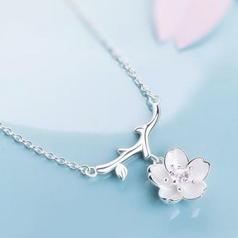 Cherry Blossoms Flower Tree Branches Pendant Necklace Women Elegant Jewelry Image 3