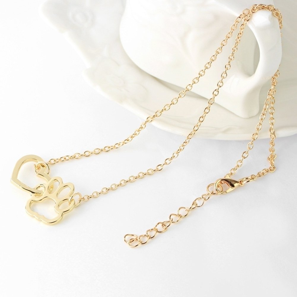 Women Fashion Dog Claw Paw Pendant Girl Heart Hollow Charm Necklace Jewelry Gift Image 7