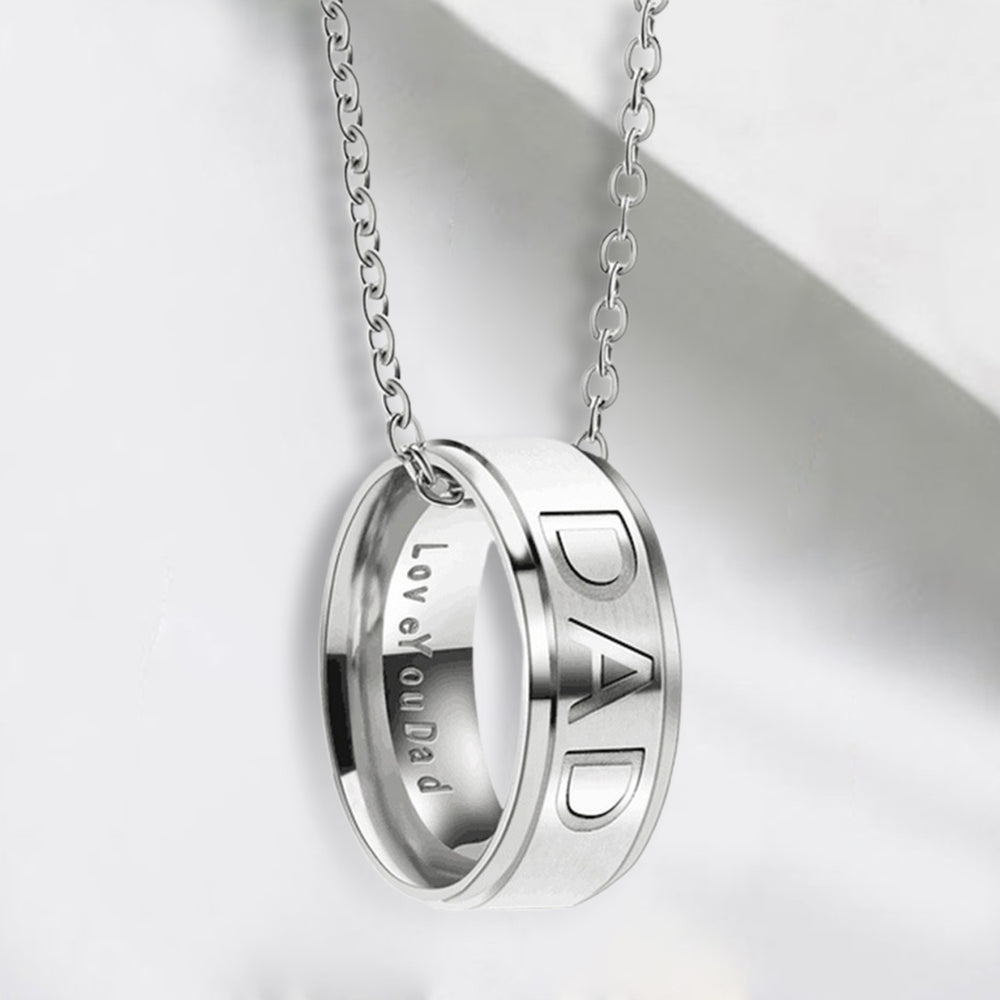 DAD MOM Carved Letters Titanium Steel Ring Necklace Pendant Mother Father Day Gift for Evening Party Image 2