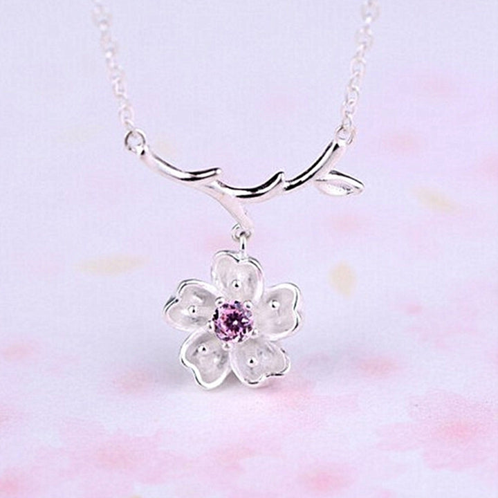 Cherry Blossoms Flower Tree Branches Pendant Necklace Women Elegant Jewelry Image 4