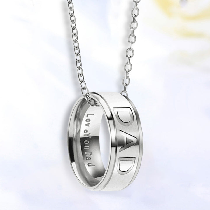 DAD MOM Carved Letters Titanium Steel Ring Necklace Pendant Mother Father Day Gift for Evening Party Image 3