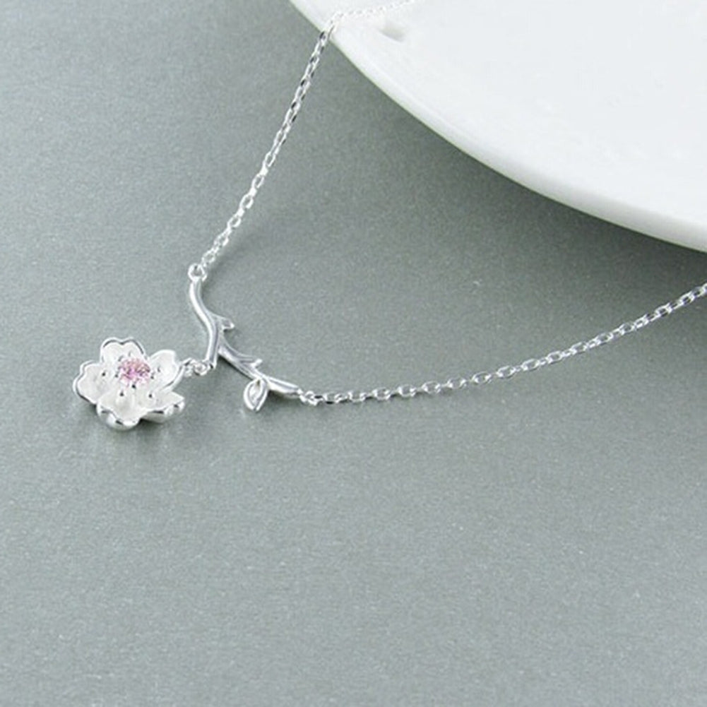 Cherry Blossoms Flower Tree Branches Pendant Necklace Women Elegant Jewelry Image 4