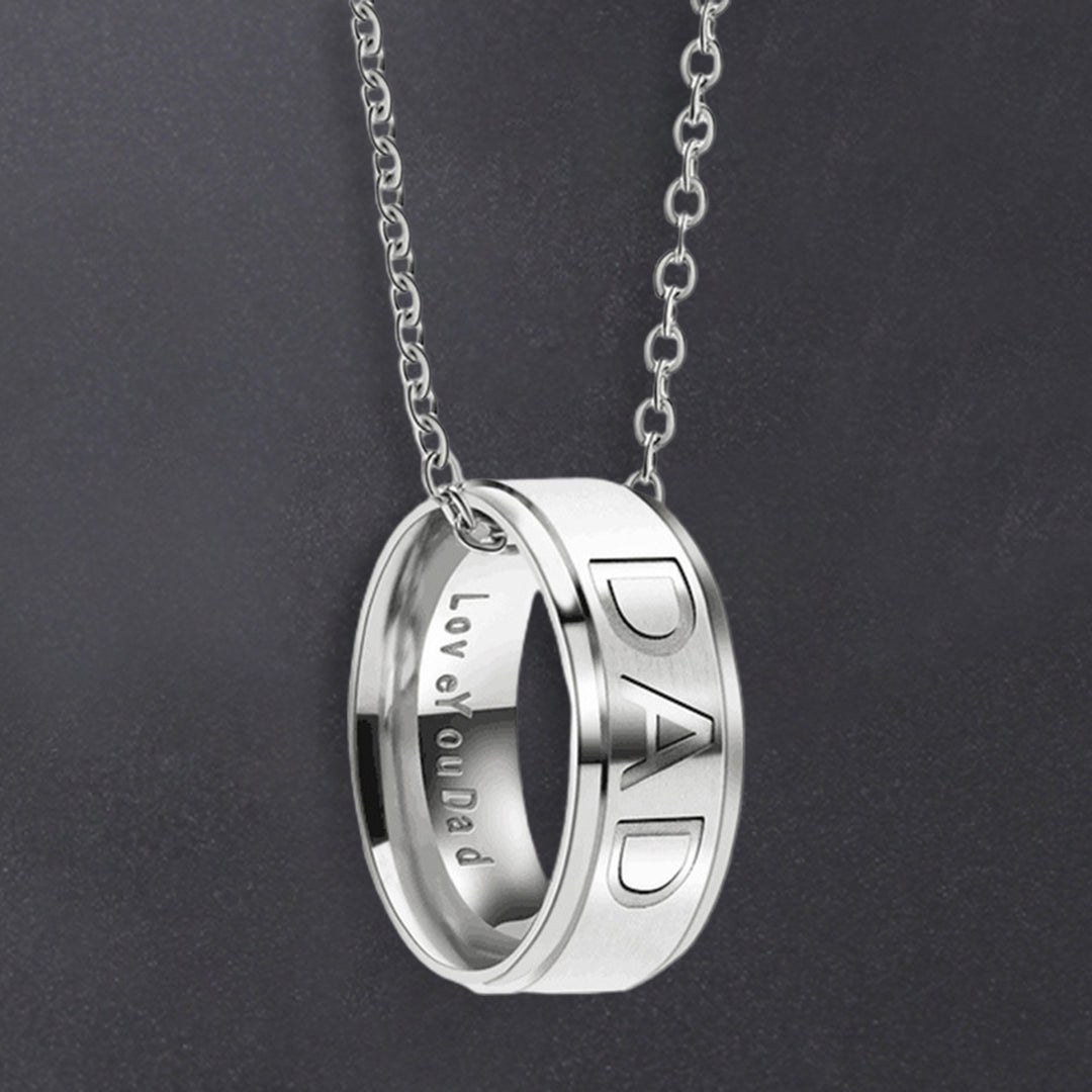 DAD MOM Carved Letters Titanium Steel Ring Necklace Pendant Mother Father Day Gift for Evening Party Image 4