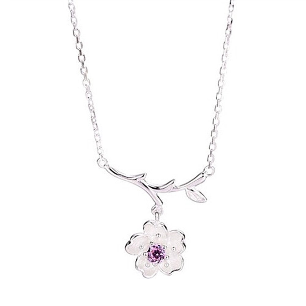 Cherry Blossoms Flower Tree Branches Pendant Necklace Women Elegant Jewelry Image 7