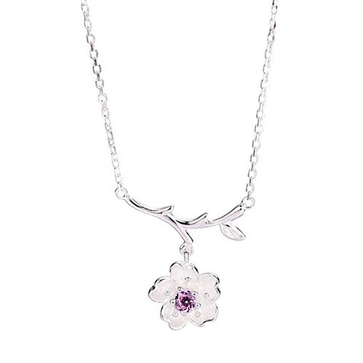 Cherry Blossoms Flower Tree Branches Pendant Necklace Women Elegant Jewelry Image 1