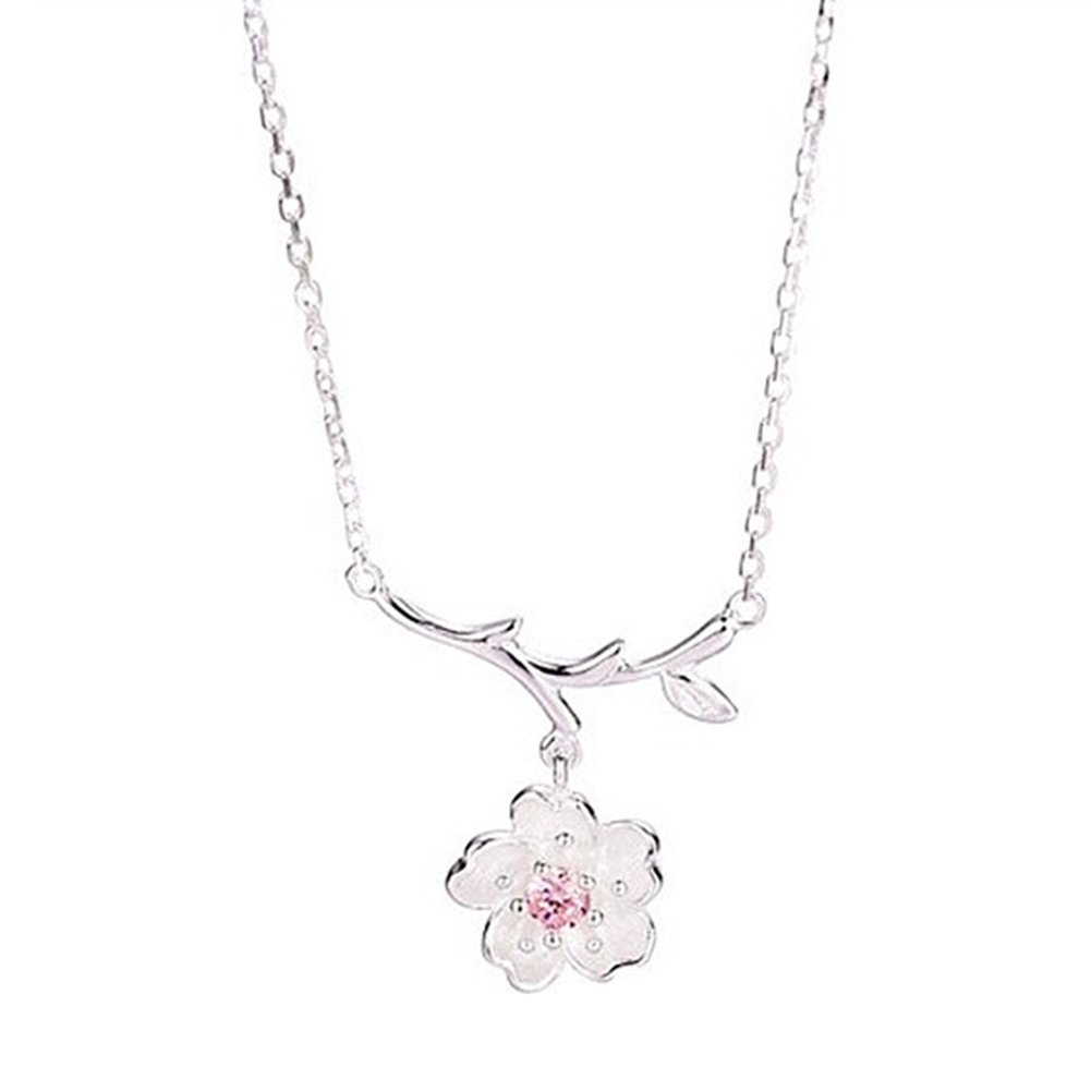 Cherry Blossoms Flower Tree Branches Pendant Necklace Women Elegant Jewelry Image 8