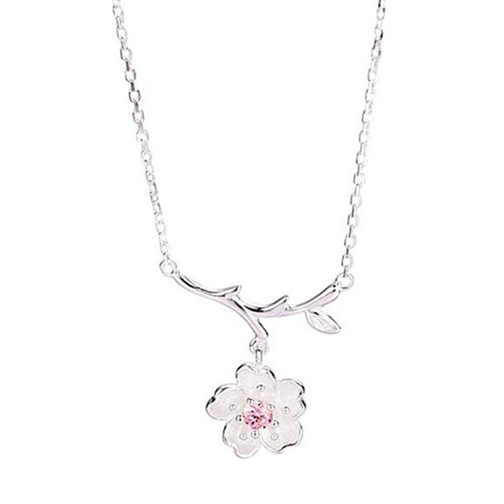 Cherry Blossoms Flower Tree Branches Pendant Necklace Women Elegant Jewelry Image 1