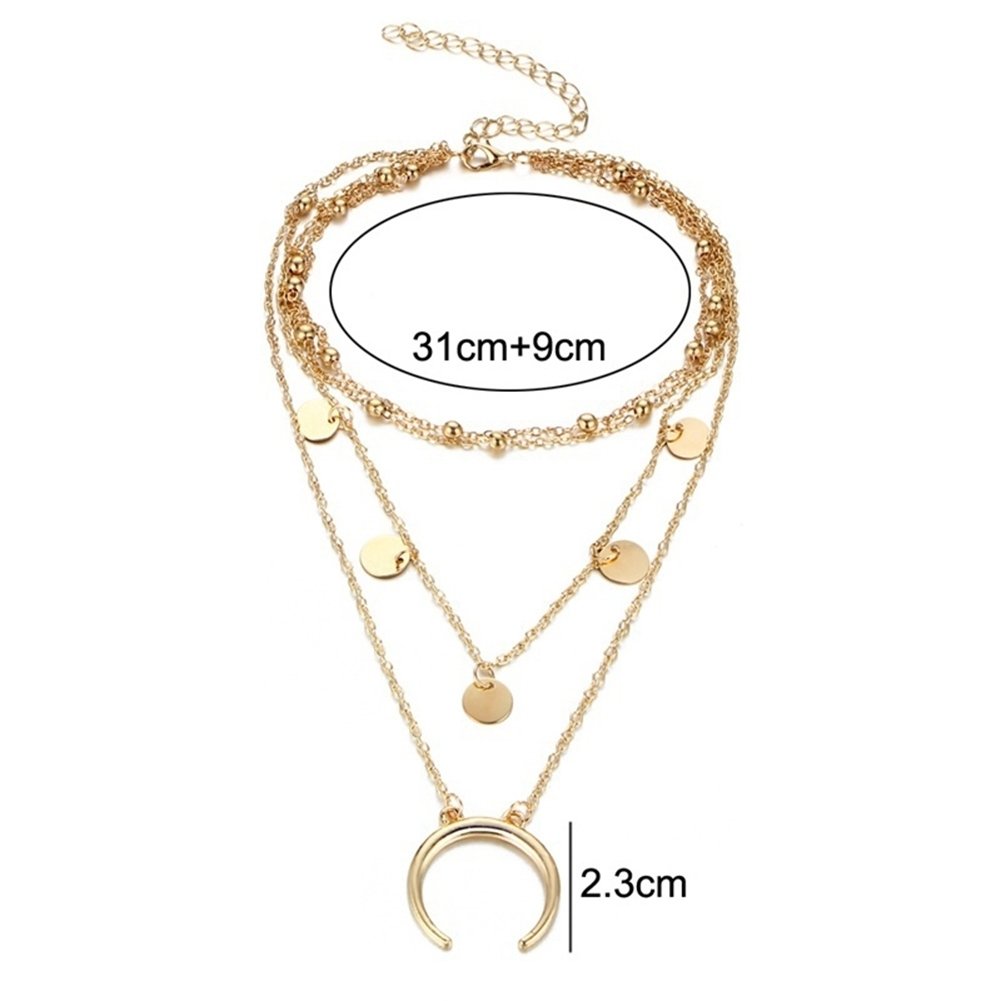 Boho Women Choker Coin Moon Pendant Beaded Multi Layers Necklace Fashion Jewelry Image 11