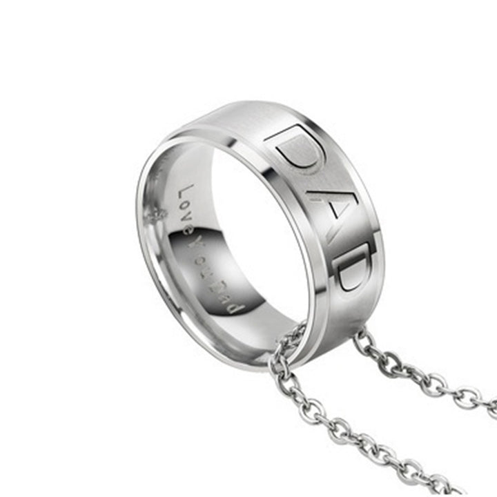 DAD MOM Carved Letters Titanium Steel Ring Necklace Pendant Mother Father Day Gift for Evening Party Image 8