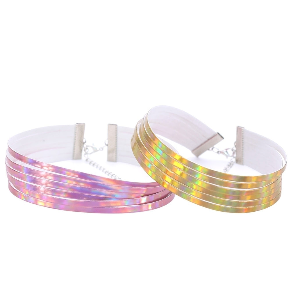 Chic Style Women Multirow 6 Layers Holographic Wide Choker Necklace Club Party Image 4