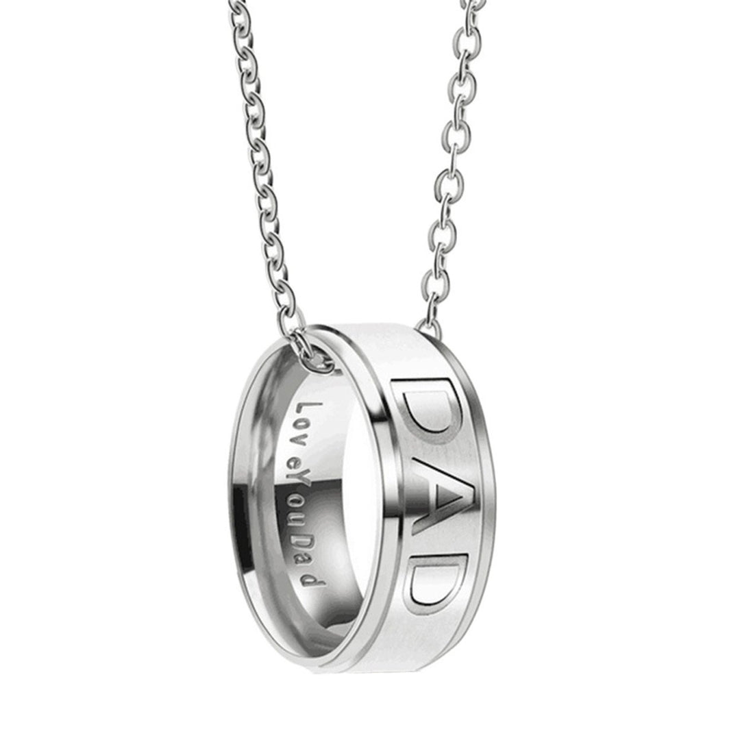 DAD MOM Carved Letters Titanium Steel Ring Necklace Pendant Mother Father Day Gift for Evening Party Image 1