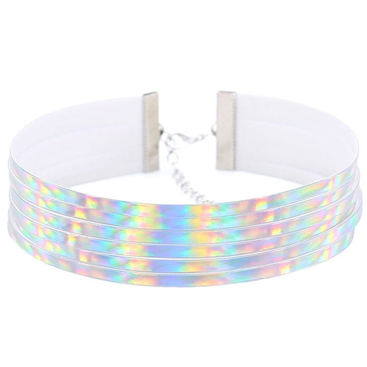 Chic Style Women Multirow 6 Layers Holographic Wide Choker Necklace Club Party Image 4