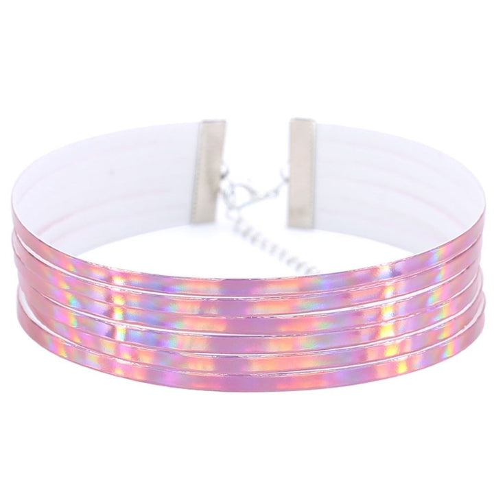 Chic Style Women Multirow 6 Layers Holographic Wide Choker Necklace Club Party Image 6