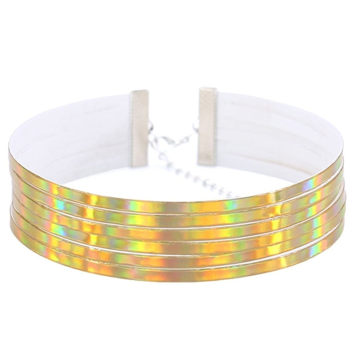 Chic Style Women Multirow 6 Layers Holographic Wide Choker Necklace Club Party Image 7