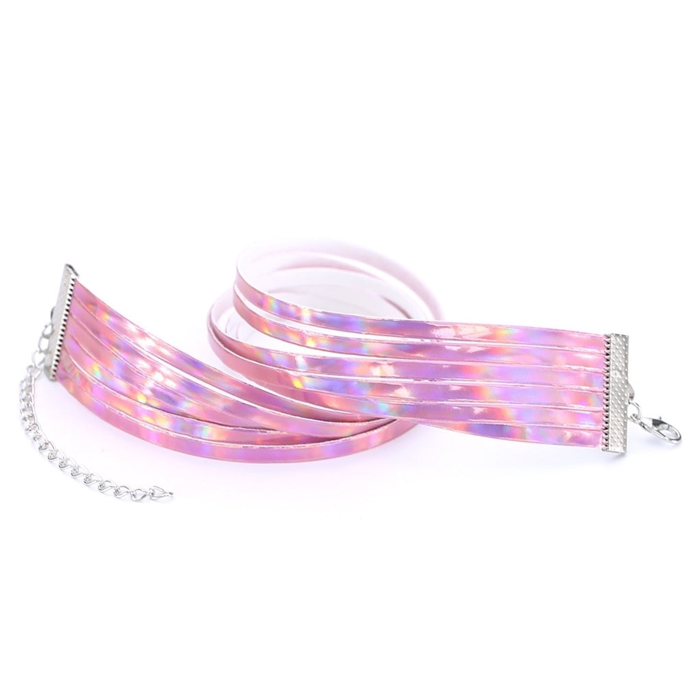 Chic Style Women Multirow 6 Layers Holographic Wide Choker Necklace Club Party Image 10