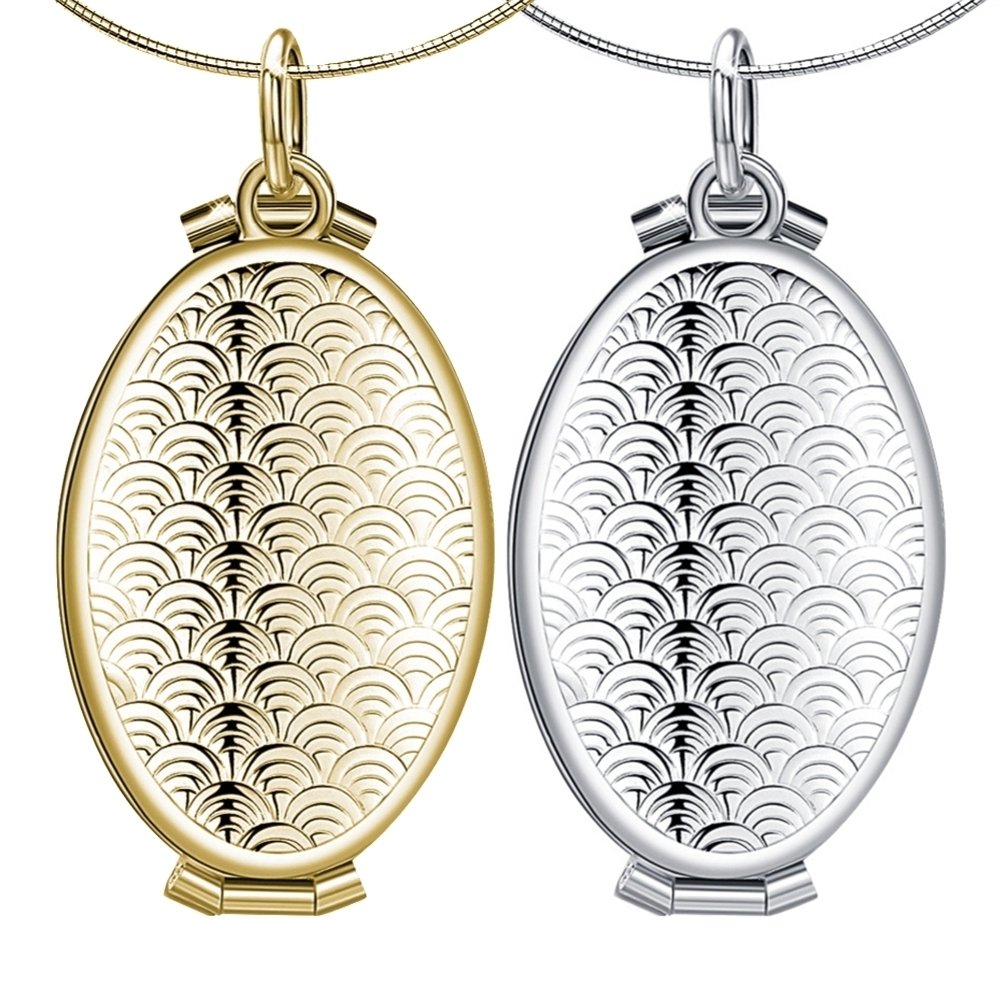 Fish Scale Pattern Oval Locket 4 Slots Photo Frame Pendant Necklace Jewelry Gift Image 1