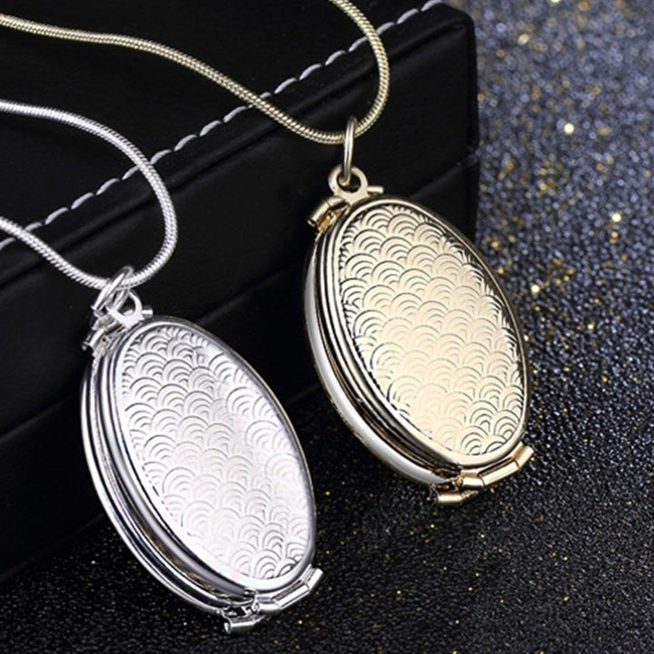 Fish Scale Pattern Oval Locket 4 Slots Photo Frame Pendant Necklace Jewelry Gift Image 2