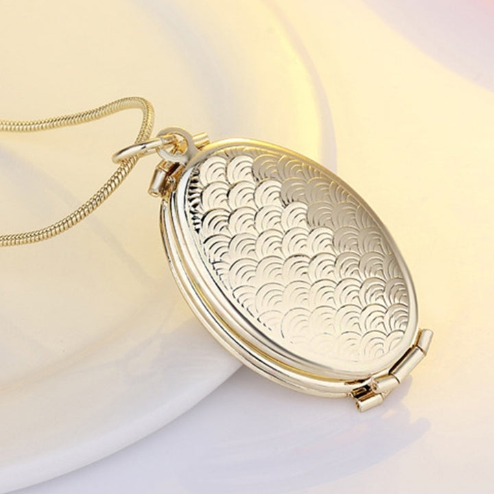 Fish Scale Pattern Oval Locket 4 Slots Photo Frame Pendant Necklace Jewelry Gift Image 3