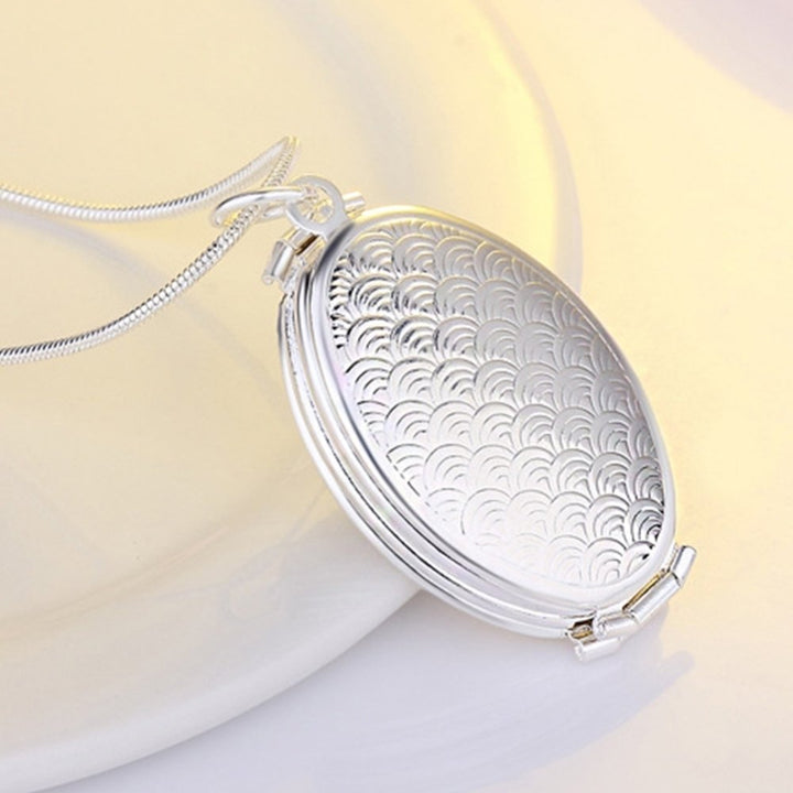 Fish Scale Pattern Oval Locket 4 Slots Photo Frame Pendant Necklace Jewelry Gift Image 4