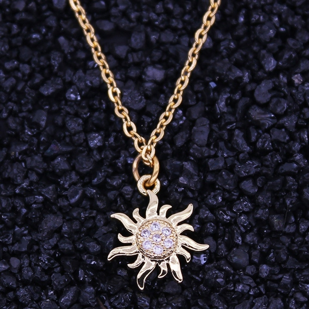 Fashion Jewelry Womens Shiny Rhinestone Sun Pendant Necklace Christmas Gift Image 3