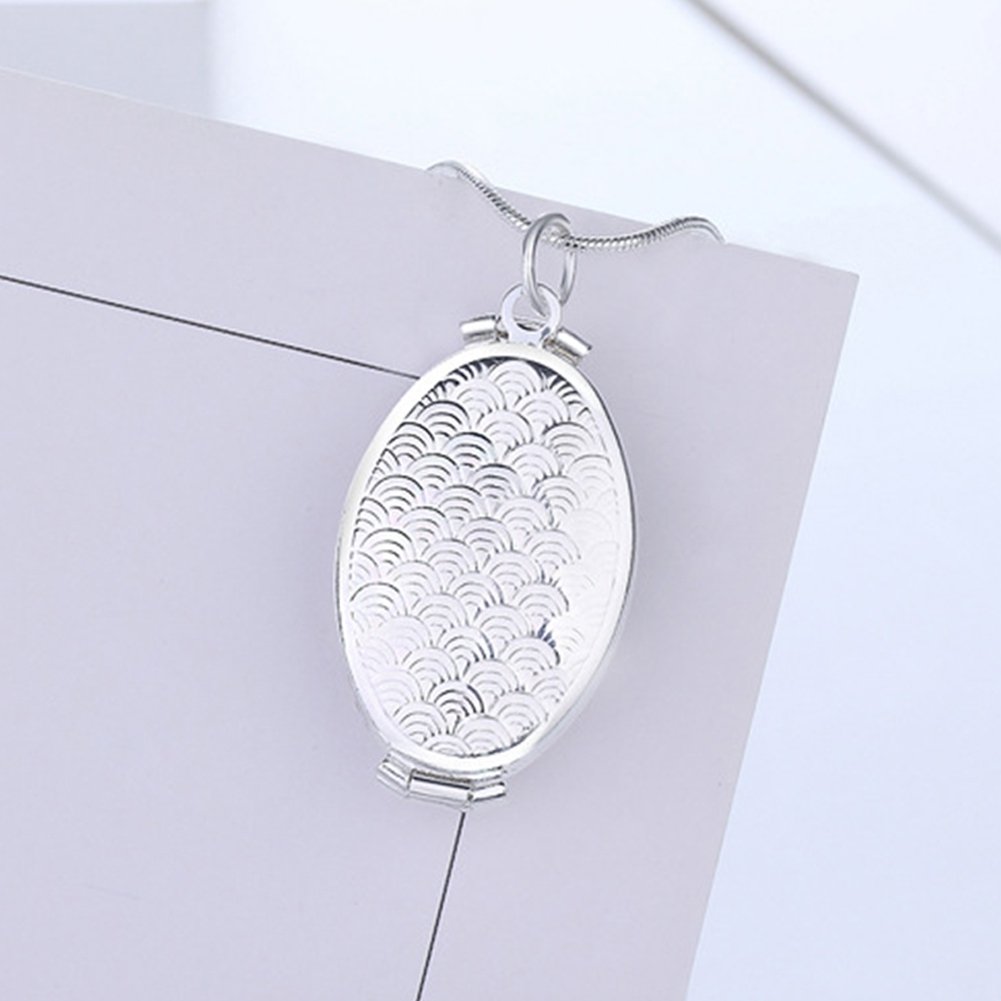 Fish Scale Pattern Oval Locket 4 Slots Photo Frame Pendant Necklace Jewelry Gift Image 8