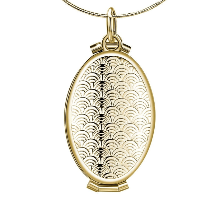 Fish Scale Pattern Oval Locket 4 Slots Photo Frame Pendant Necklace Jewelry Gift Image 11