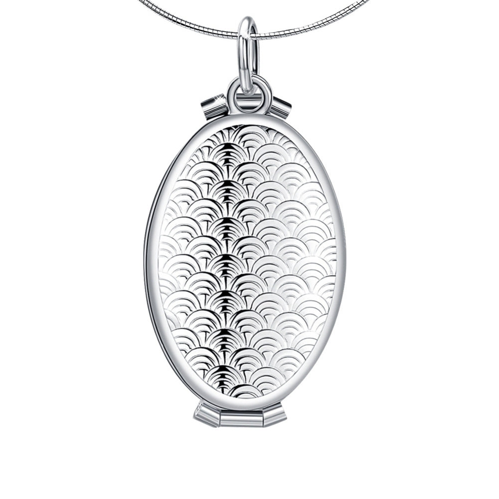 Fish Scale Pattern Oval Locket 4 Slots Photo Frame Pendant Necklace Jewelry Gift Image 12