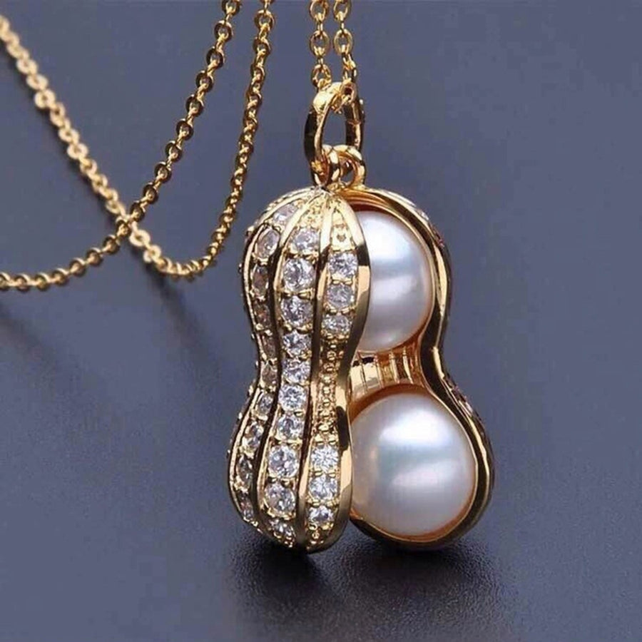 Necklace Elegant Appearance Shiny Rhinestone 2 Colors Peanut Pendant Necklace for Evening Party Image 1