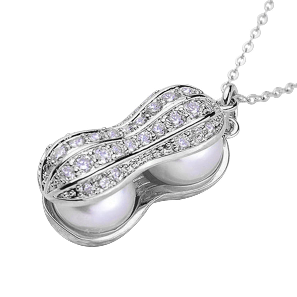 Necklace Elegant Appearance Shiny Rhinestone 2 Colors Peanut Pendant Necklace for Evening Party Image 2