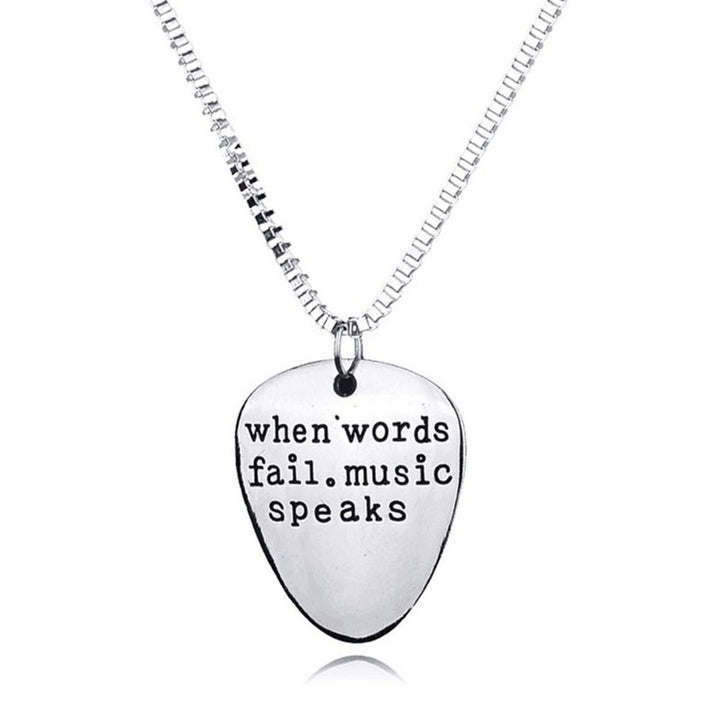 Men Women When Words Fail Music Speaks Guitar Pick Pendant Necklace Jewelry Image 1