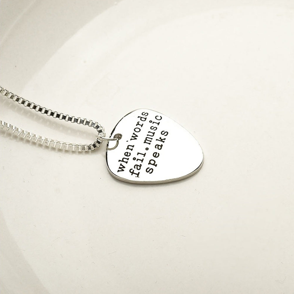 Men Women When Words Fail Music Speaks Guitar Pick Pendant Necklace Jewelry Image 2