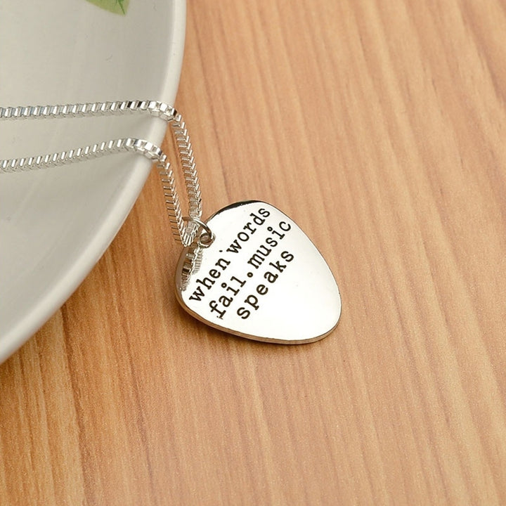 Men Women When Words Fail Music Speaks Guitar Pick Pendant Necklace Jewelry Image 3