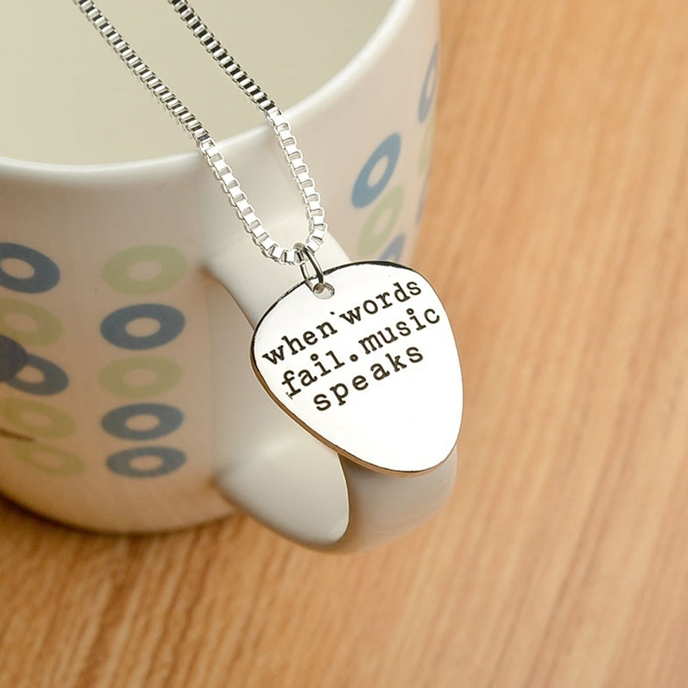 Men Women When Words Fail Music Speaks Guitar Pick Pendant Necklace Jewelry Image 4