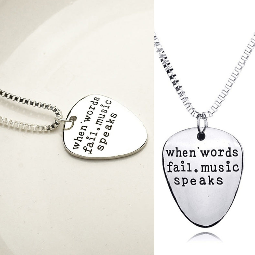 Men Women When Words Fail Music Speaks Guitar Pick Pendant Necklace Jewelry Image 4