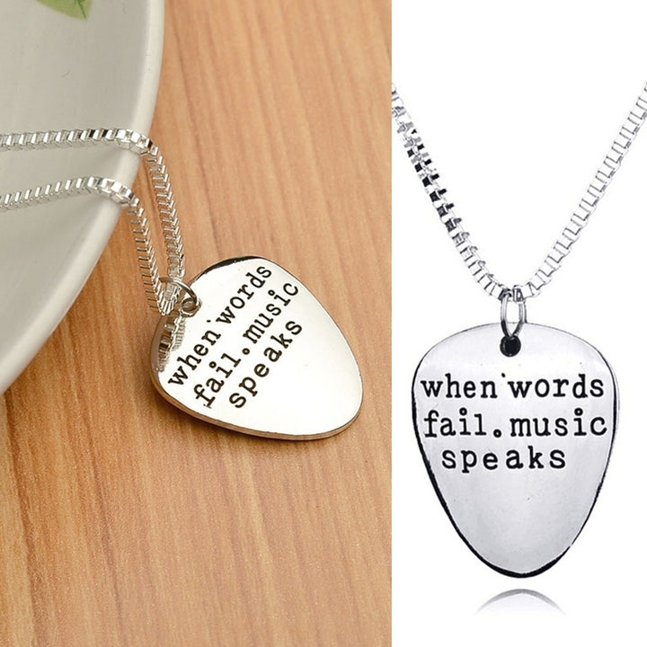 Men Women When Words Fail Music Speaks Guitar Pick Pendant Necklace Jewelry Image 6