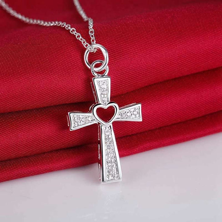 Women Men Fashion Cross Necklace Hollow Heart Cocktail Party Wedding Jewelry Image 1