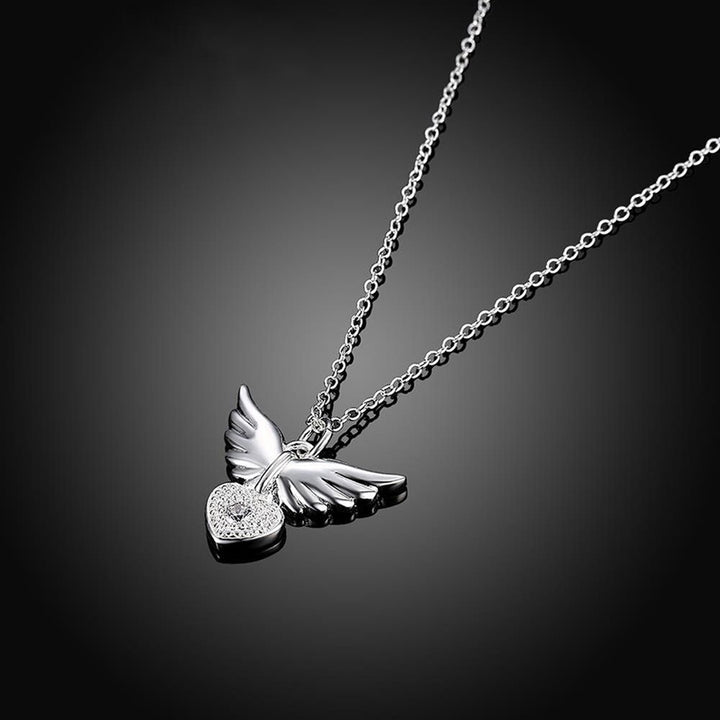 Fashion Women Elegant Angel Wing Love Heart Pendant Chain Necklace Jewelry Gift Image 2