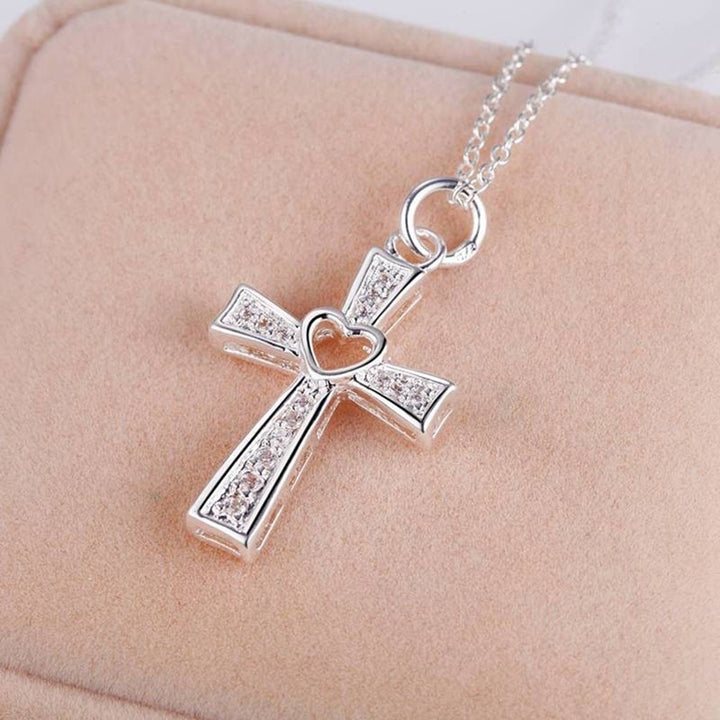 Women Men Fashion Cross Necklace Hollow Heart Cocktail Party Wedding Jewelry Image 2